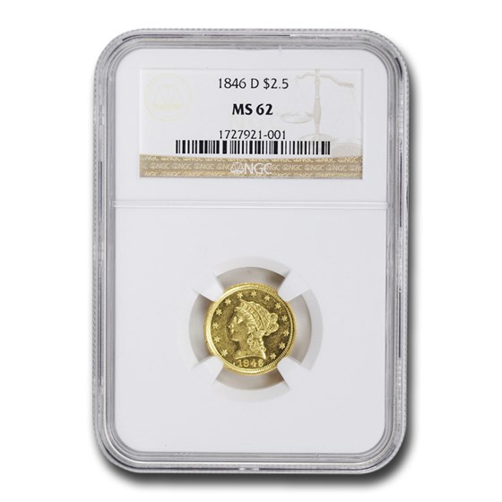 1846-D $2.50 Liberty Gold Quarter Eagle MS-62 NGC 1846-D $2.50 Liberty Gold Quarter Eagle MS-62 NGC